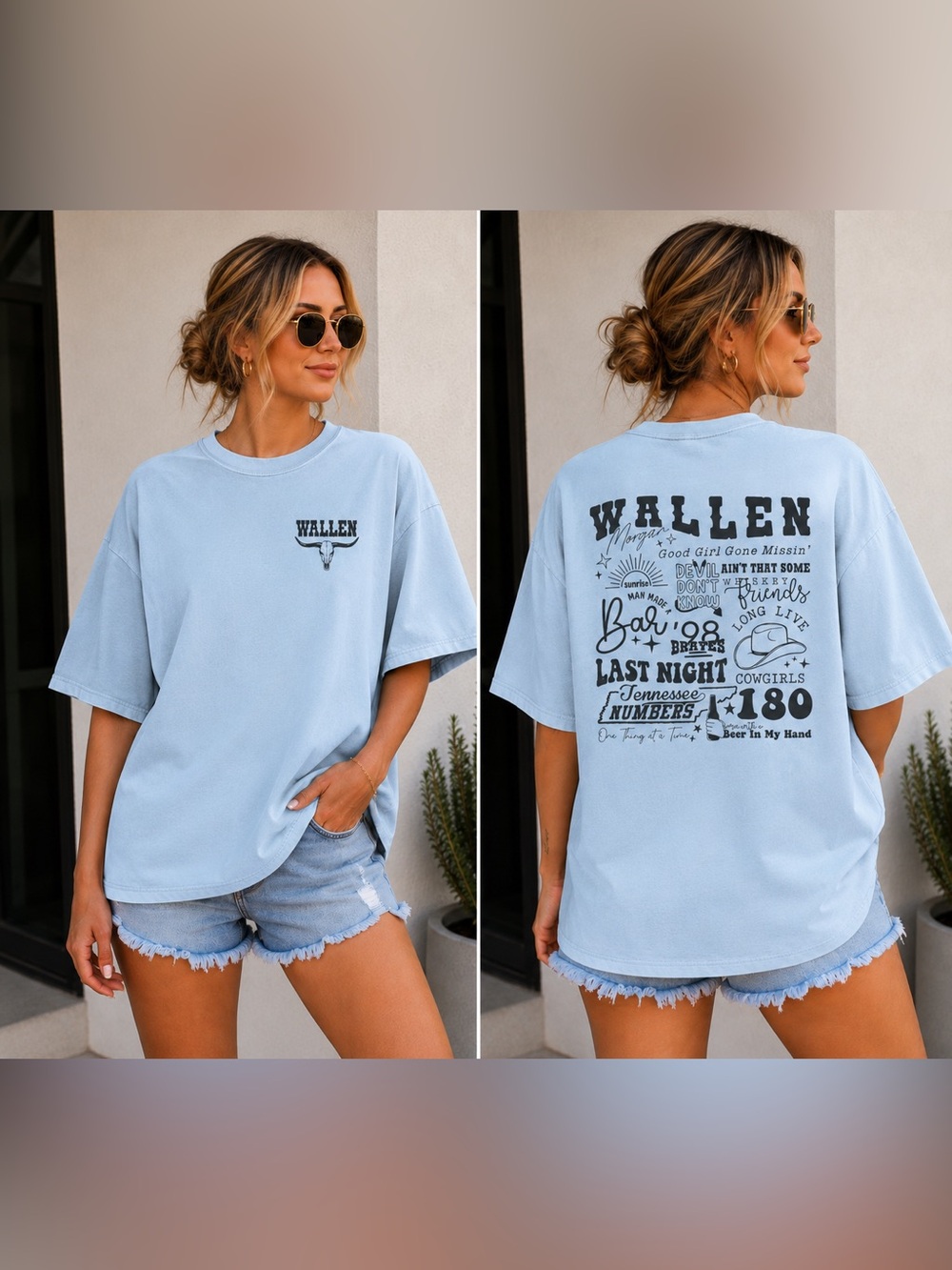 Light Blue Graphic MW T-Shirt new Morgan Wallen Large